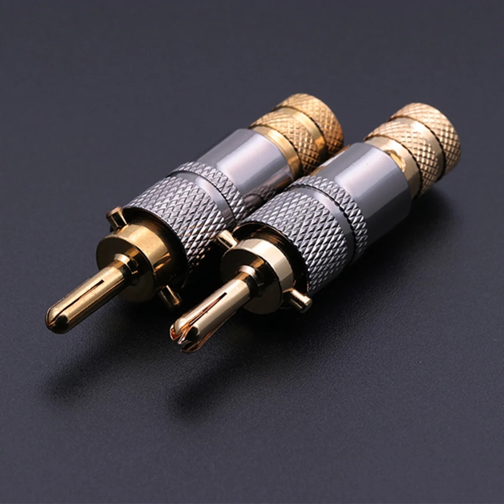 Imagem -05 - Cobre Banhado a Ouro 24k Banana Plug Conector de Áudio Alto-falante Adaptador Masculino Terminal Amplificador Faça Você Mesmo Cabo do Altifalante Luxo 10 Pcs