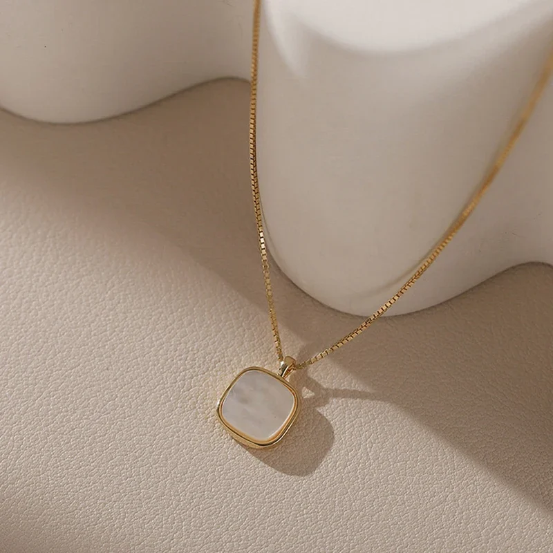 New 925 Sterling Silver Square Necklace Charm Geometric Shape Pendant Choker Birthday Gift for Women Fine Jewelry Accessories