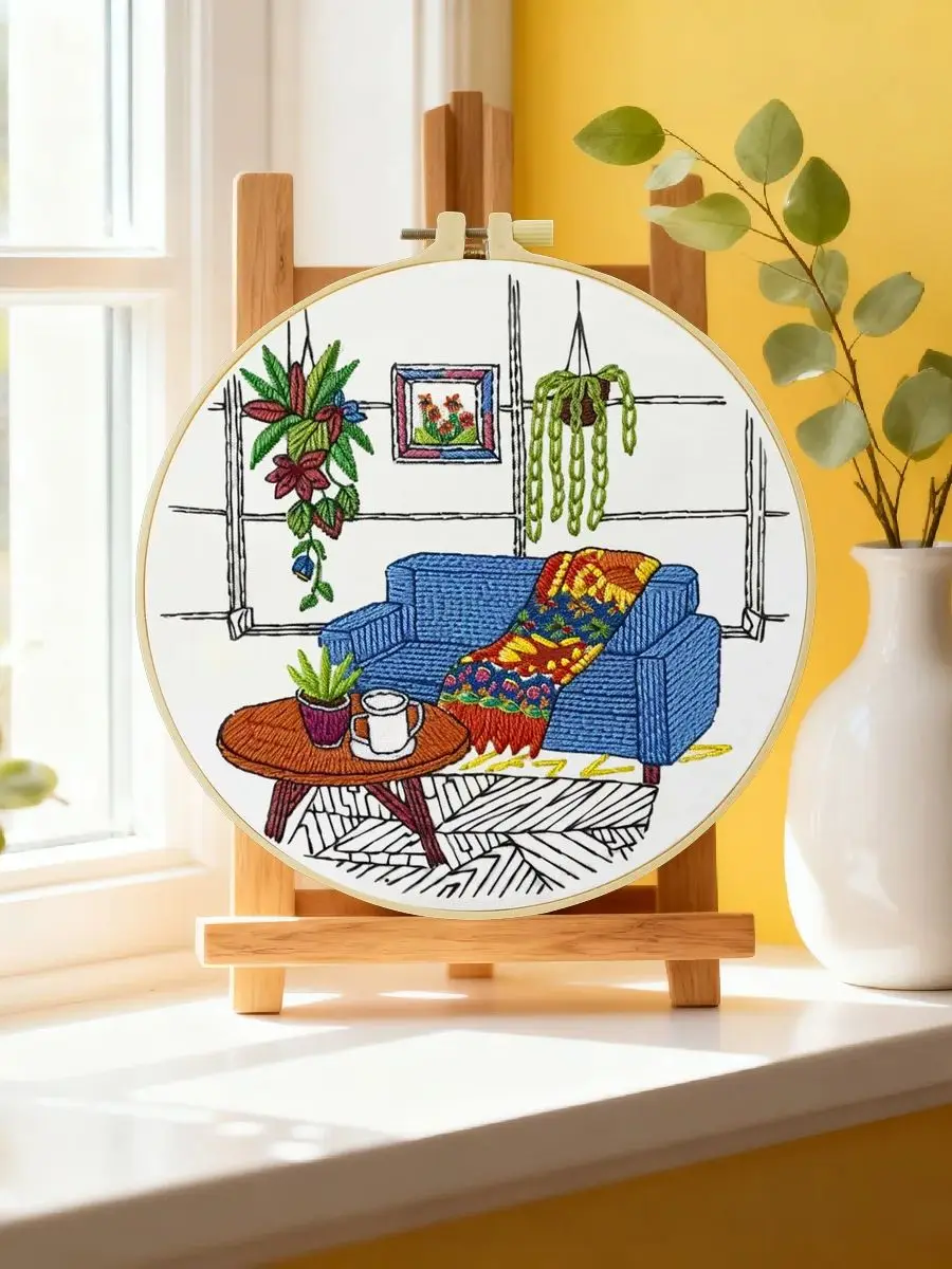 1 Stück 20x20 cm/15x15 cm 7,87/6,3 Zoll Sofa-Stickerei-Starter-Kit DIY-Kit DIY-Stickerei-Set Handarbeiten Heimdekorations-Set für Anfänger – Detail 6