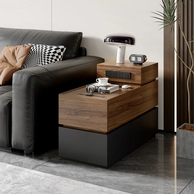 Modern simple sofa side table Living room Mini sofa side cabinet with socket Creative small coffee table
