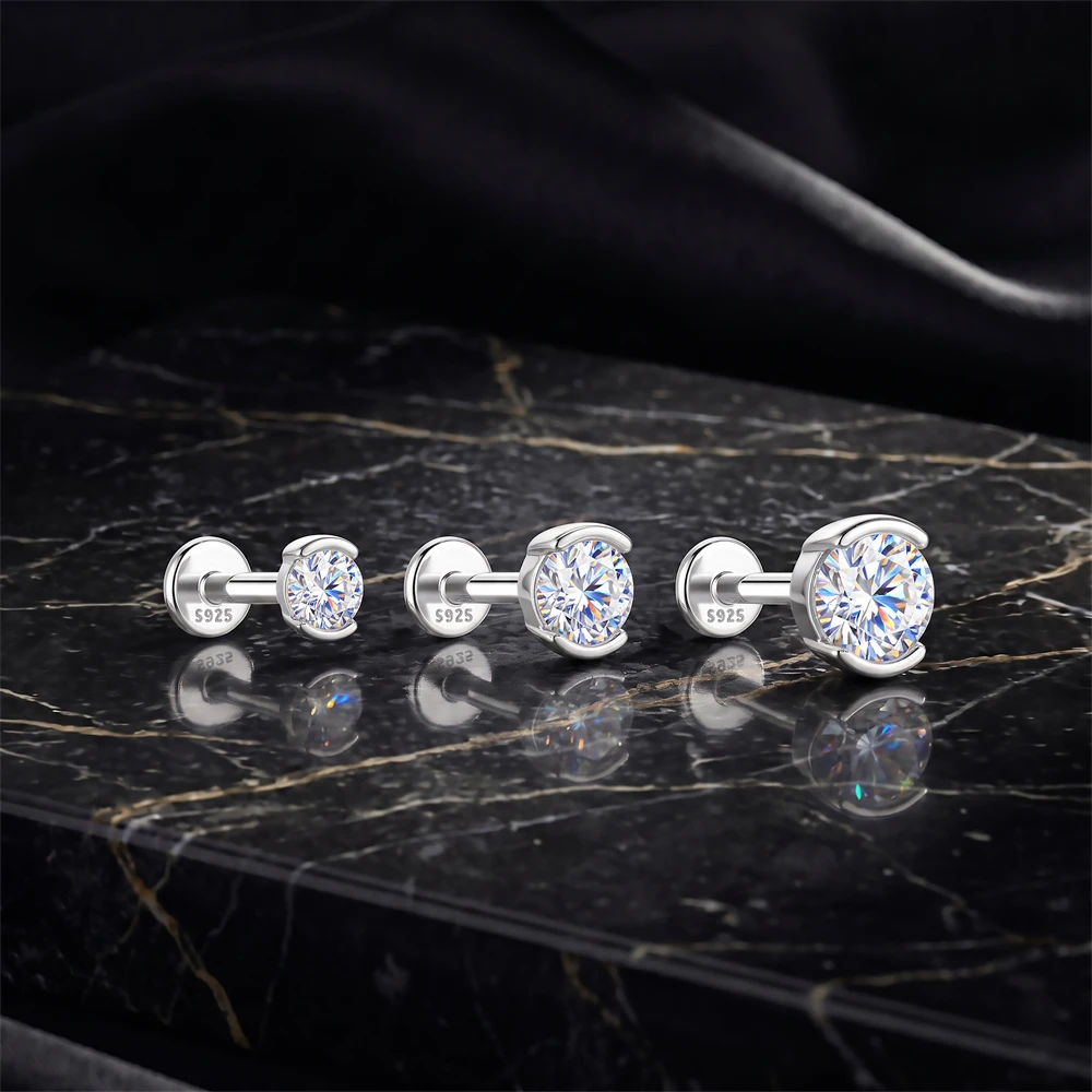AIDE Sparkling Moissanite Women's Multi Size Geometric 925 Sterling Silver Cartilage Helix Piercing Earrings With Certificate
