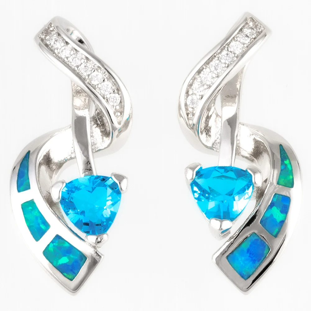 

KONGMOON 5x5 Trillion Cut Blue CZ Ocean Blue Fire Opal посеребренные ювелирные изделия для женщин серьги-капли для пирсинга
