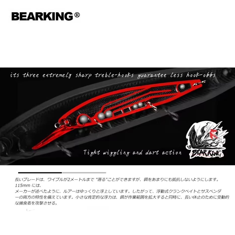 Bearking M116 Jerkbait – 115 mm flotación lenta para lubina y lucio