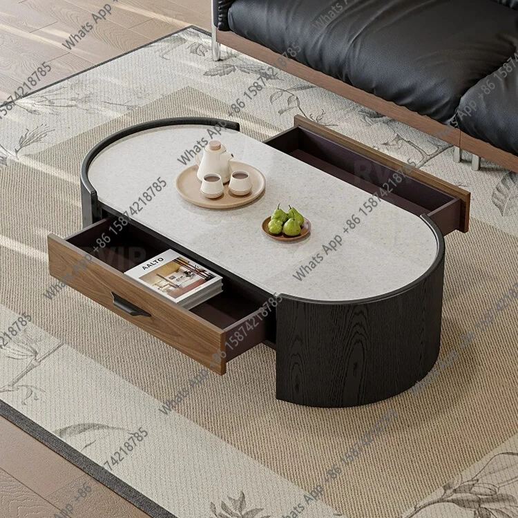 

Medieval marble coffee table natural luxury stone living room retro oval designer small apartment double tea table