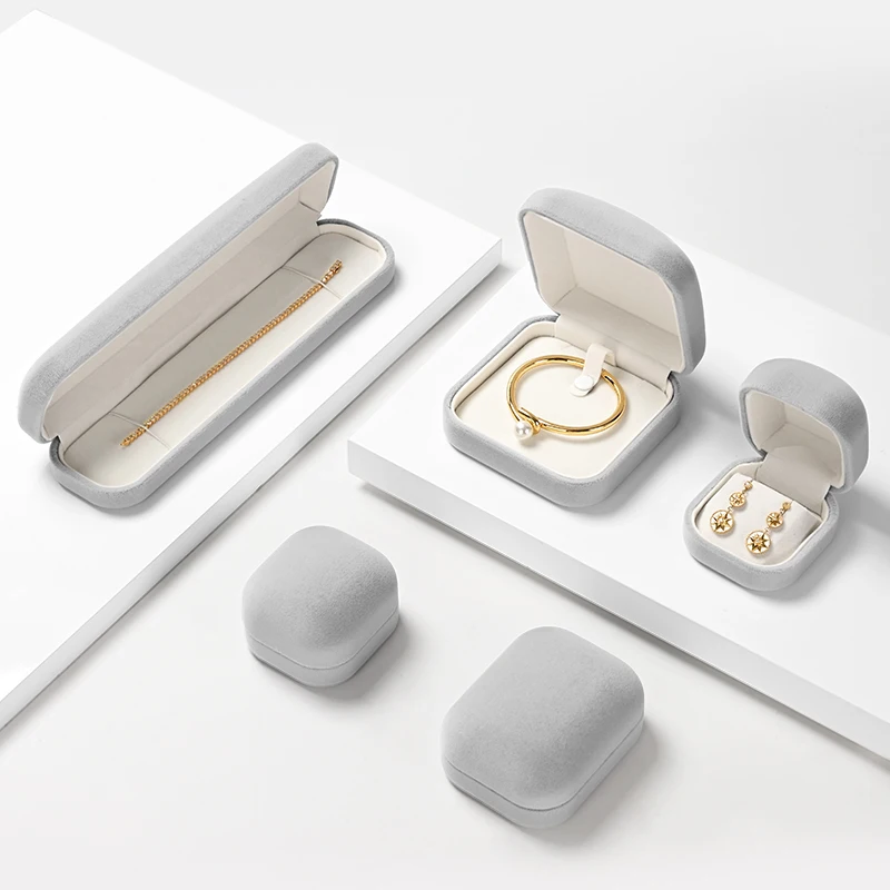 Oirlv Grey Jewelry Box Velvet Gift Boxes Dainty Ring Earring Necklace Pendent Bangle Bracelet Box Grey Velvet Jewelry Gift Box