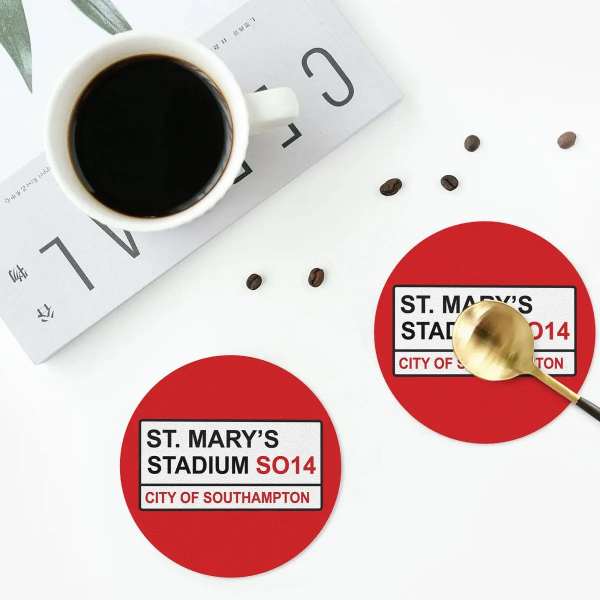 Southampton Football Team St. Mary's Stadium Street Sign Coasters PVC Leather Placemats Coffee Mats Kitchen Dining Pads Set of 6