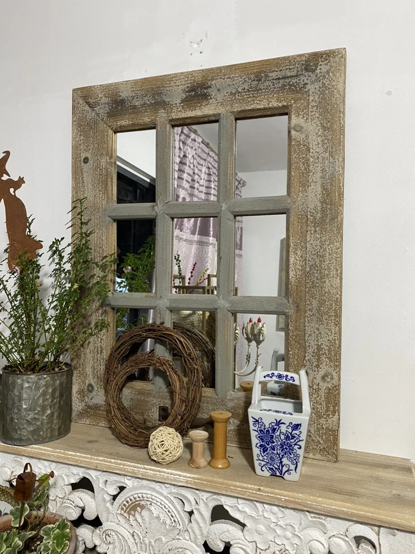 American retro Jiugongge solid wood fake window home wall hanging European gardening outdoor garden wall hanging dress image 3