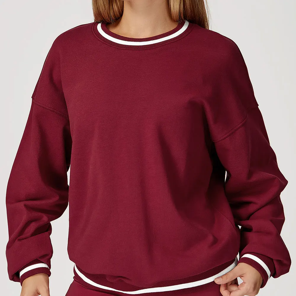 

2025New Color Blocking Hoodie for Women Long Sleeved Loose Round Neck Top Fashionable Hoodie Outdoor Casual Running Sports Top