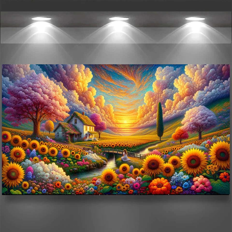 

Удивительная фантазийная картина «Весеннее поле подсолнухов»: Алмазная мозаика DIY с круглыми стразами, вышивка крестом, декор для дома, пейзаж
