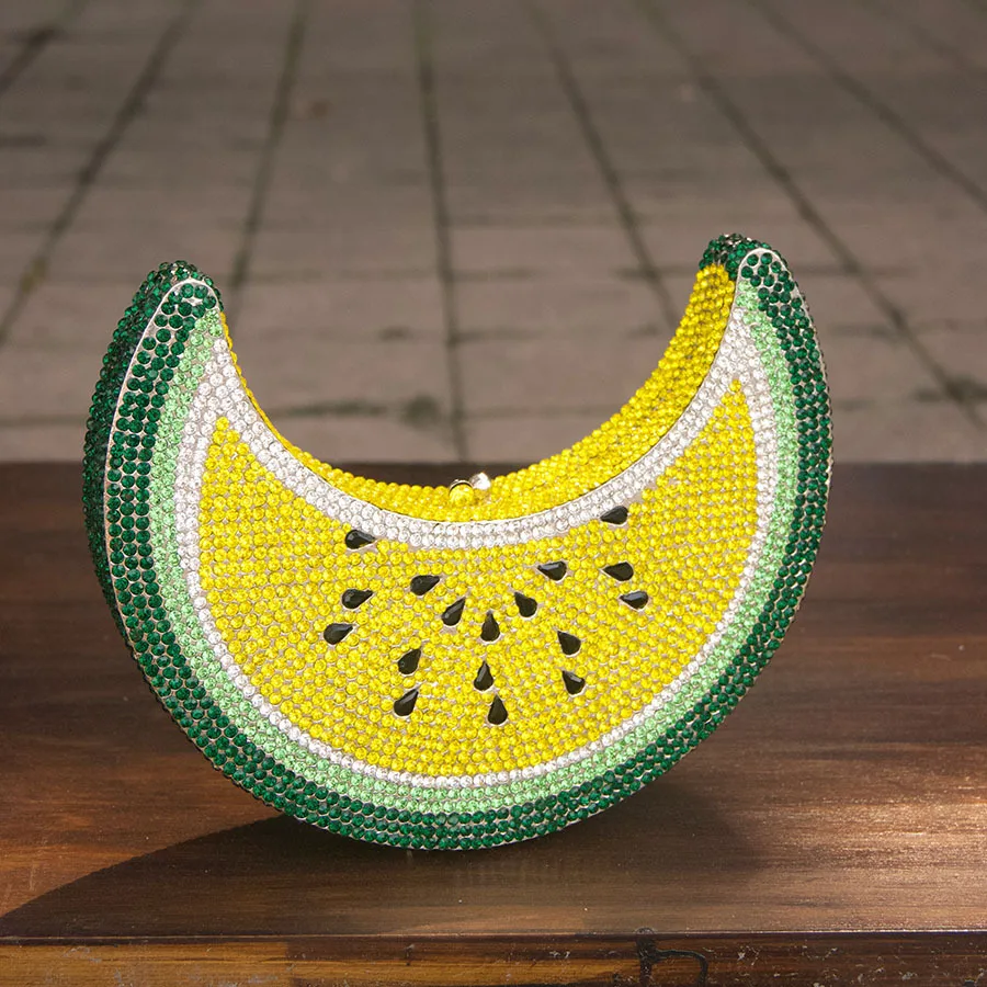 Creative fun full diamond watermelon lemon slices clutch bag bright color summer sense niche design messenger bag