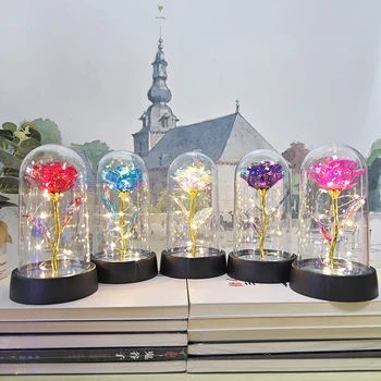 Led Licht Folie Bloem Kunstmatige Roos Bloemen Nachtlamp Valentijnsdag Cadeau Voor Vriendin Eeuwige Roos Bruiloft Decoratief Cadeau
