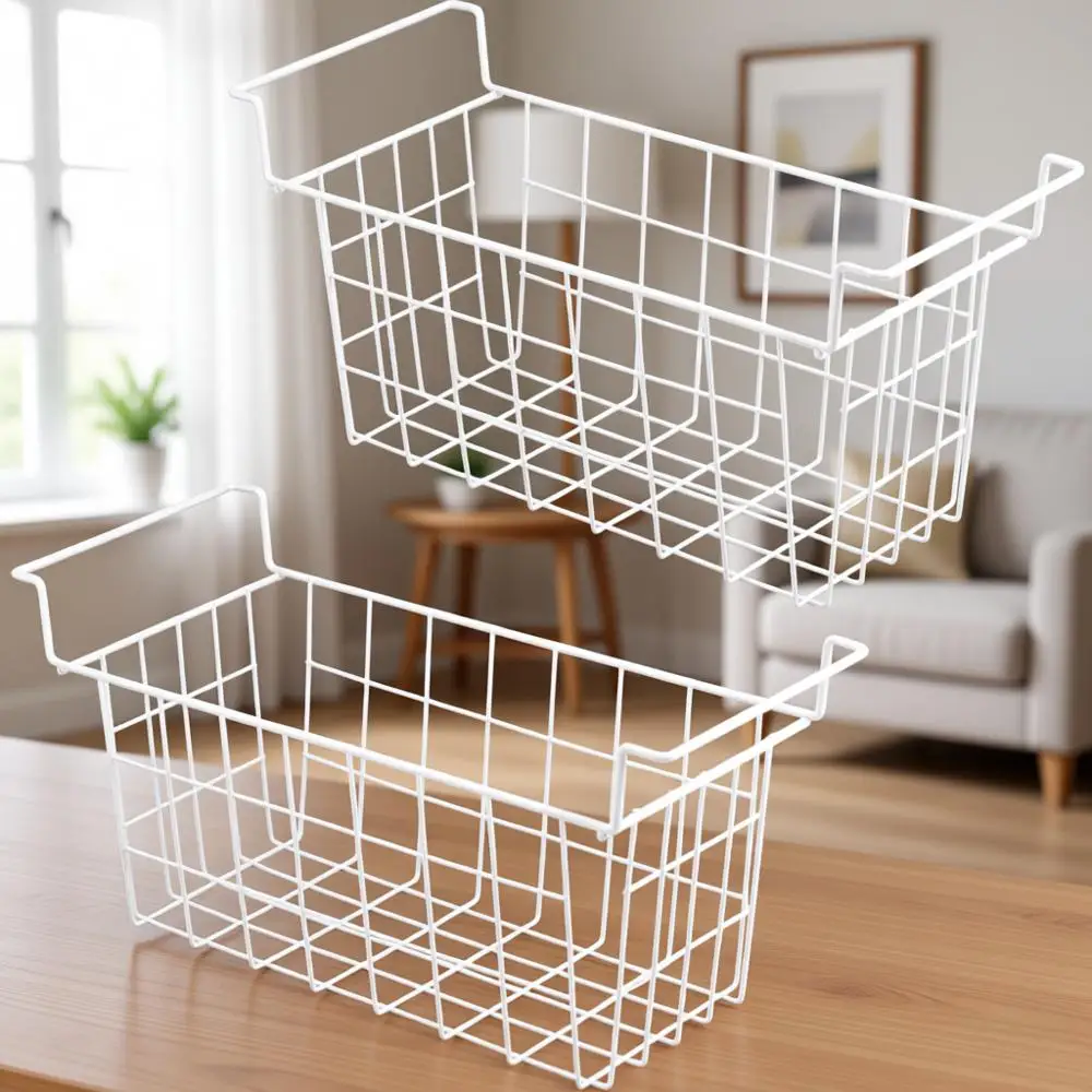 

Набор из 2 металлических корзин для хранения с ручками, 17,5 дюймов, для организации пространства в глубокой морозильной камере