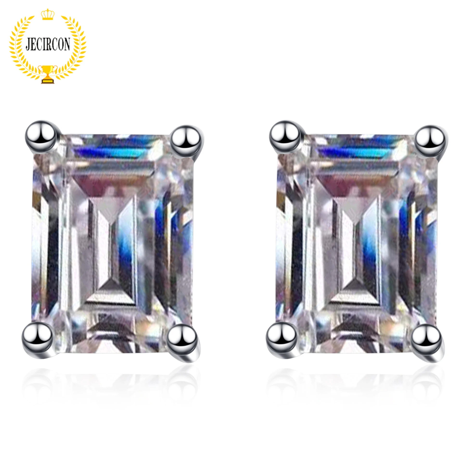 JECIRCON Women Earrings Inlaid Rectangular Chamfered Moissanite Exquisite Stud Earrings Plated PT950 Gold 925 Sterling Silver