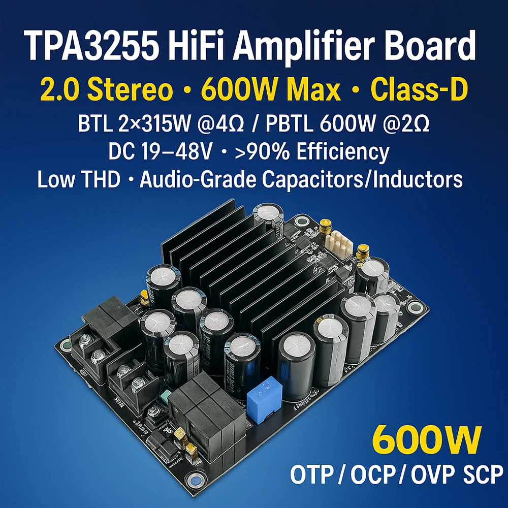 

TPA3255 HiFi цифровой усилитель плата 600 Вт 2,0 стерео модуль усилителя мощности 48 В класс D 315 Вт + 315 Вт DIY аудио DC