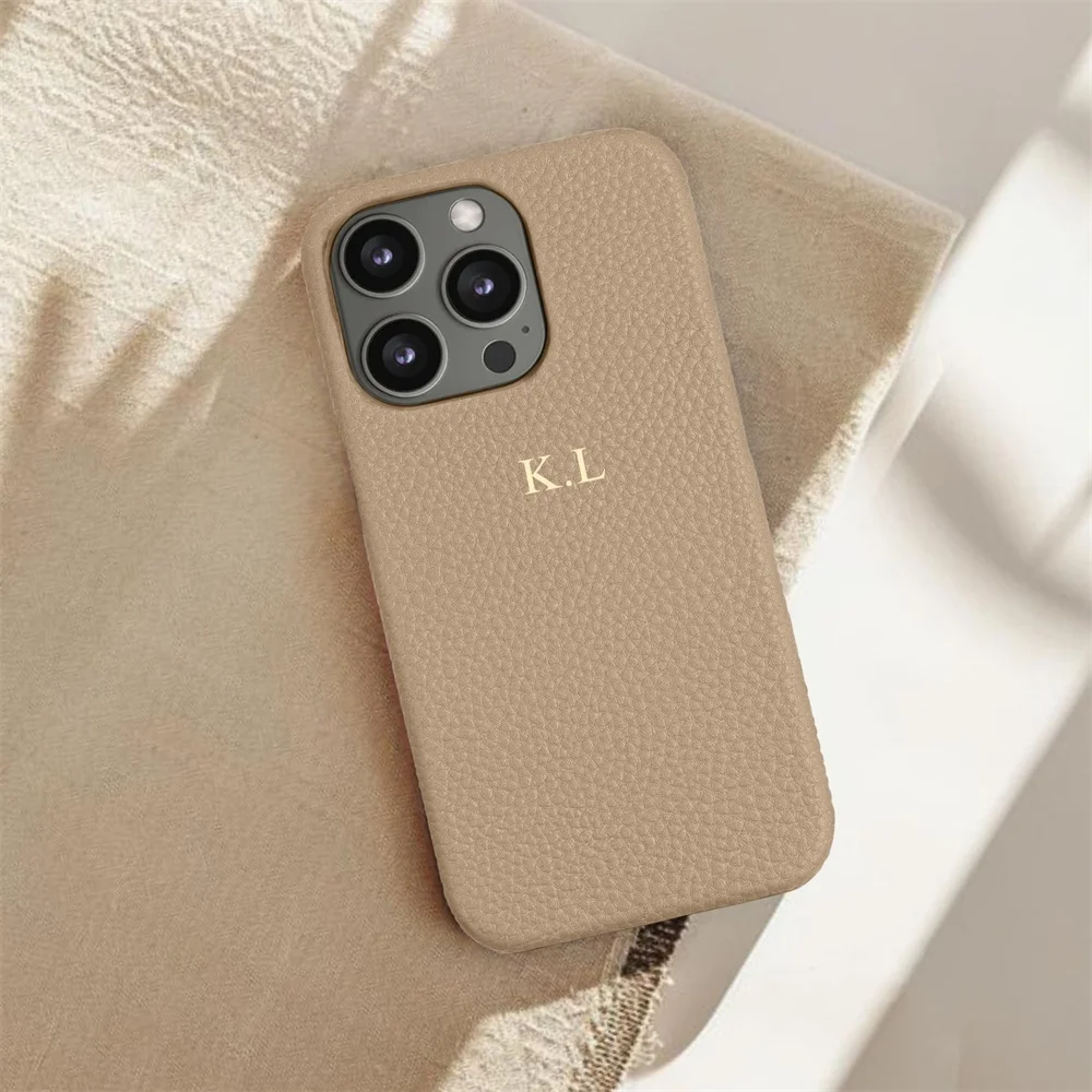 Customized Gold Letter Name PU Leather Cases For Iphone 16 pro 13 12 15 14 Pro Max 15 plus Cases Hard PU Cover