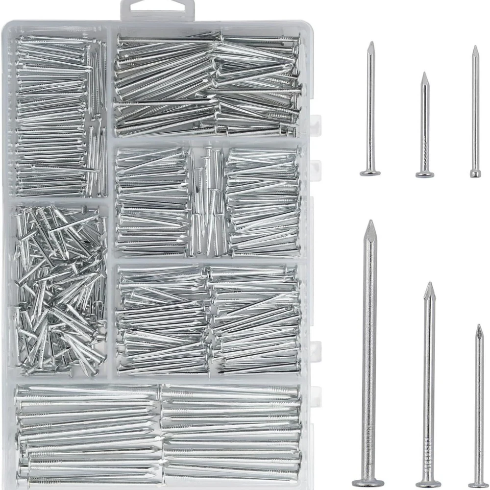 

376pcs Hardware Nails for Hanging Pictures Round Woodworking Nails High-strength Household Iron Long Cement Wall Floor Nails Set