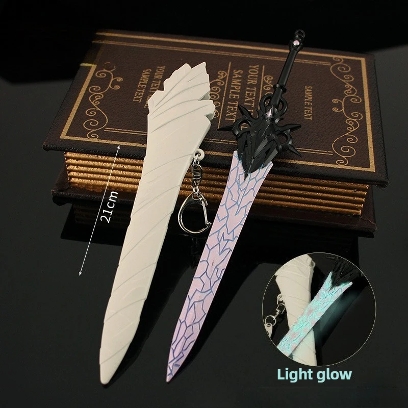 22cm/8.66in Doomsday Anime Peripheral Chtholly Seniorious Holy Sword with Sheathed Keychain Weapon Model Light Up Toy Decoration