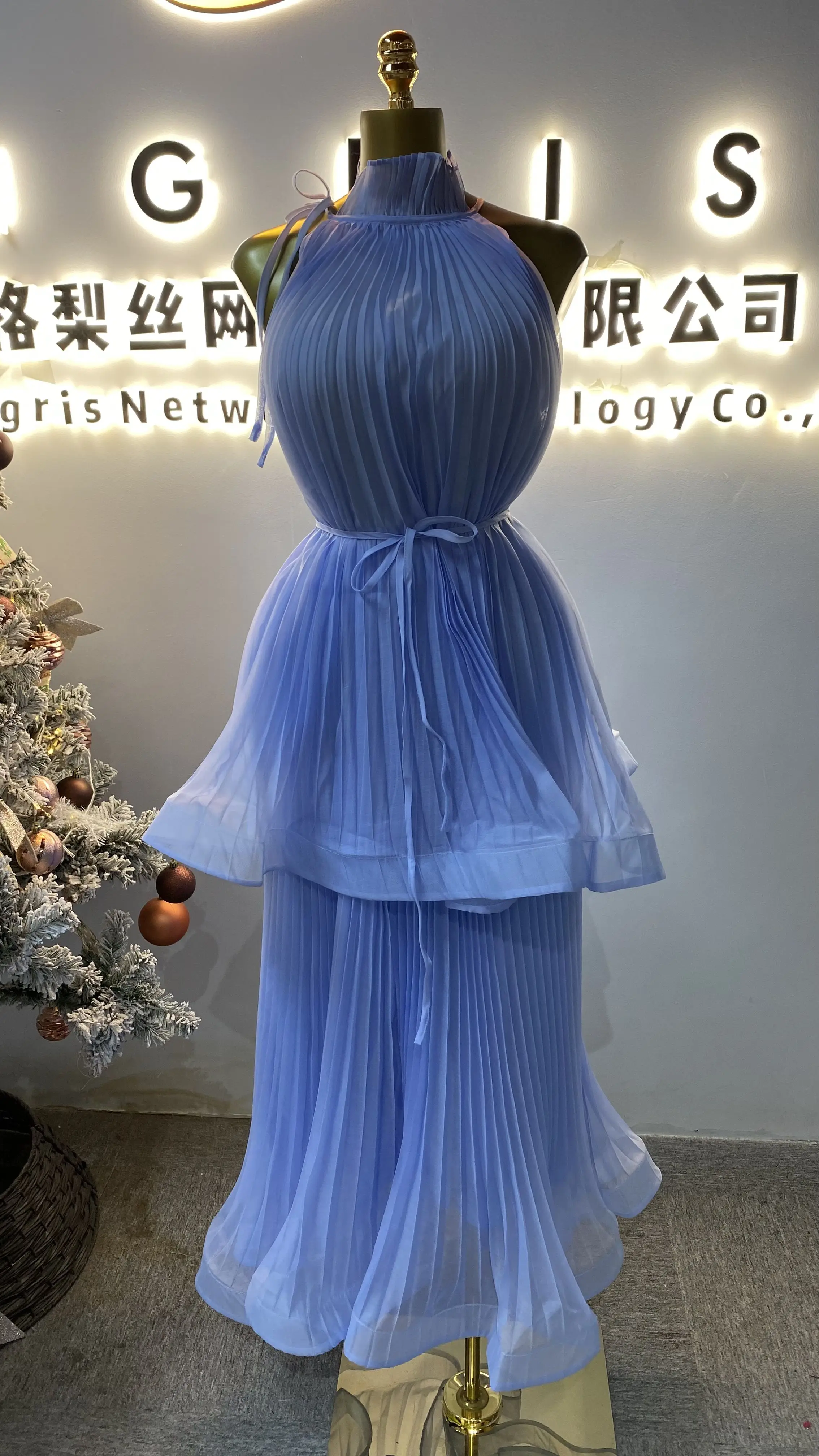 فستان نسائي للربيع/الصيف مصمم أزياء بدون أكمام وكشكشة ذات طبقات مطوي - GZXX116 #1