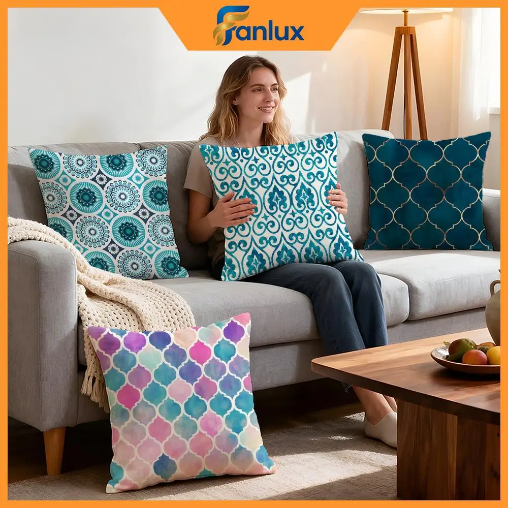 Muster-Kissenbezug im marokkanischen Stil, 4 Stück, dekorative Bezüge, weiche Kissenhülle für Sofa, Couch, Dekoration, 40 x 40, 45 x 45 Kissenbezüge