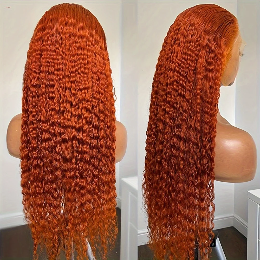 Women'S 13x6 HD Transparent Lace Front Wig - Ginger Orange Human Hair with Pre-Plucked Hairline, Deep Wave Texture,  #350 Colored Wig for Everyday & Special Events - Comfortable & Durable We
