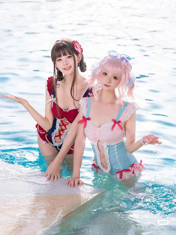 Cute Style Swimsuit Female Girls 2024 Summer Slimming Swimwear Lolita Princess Bow One Piece Swim Suits