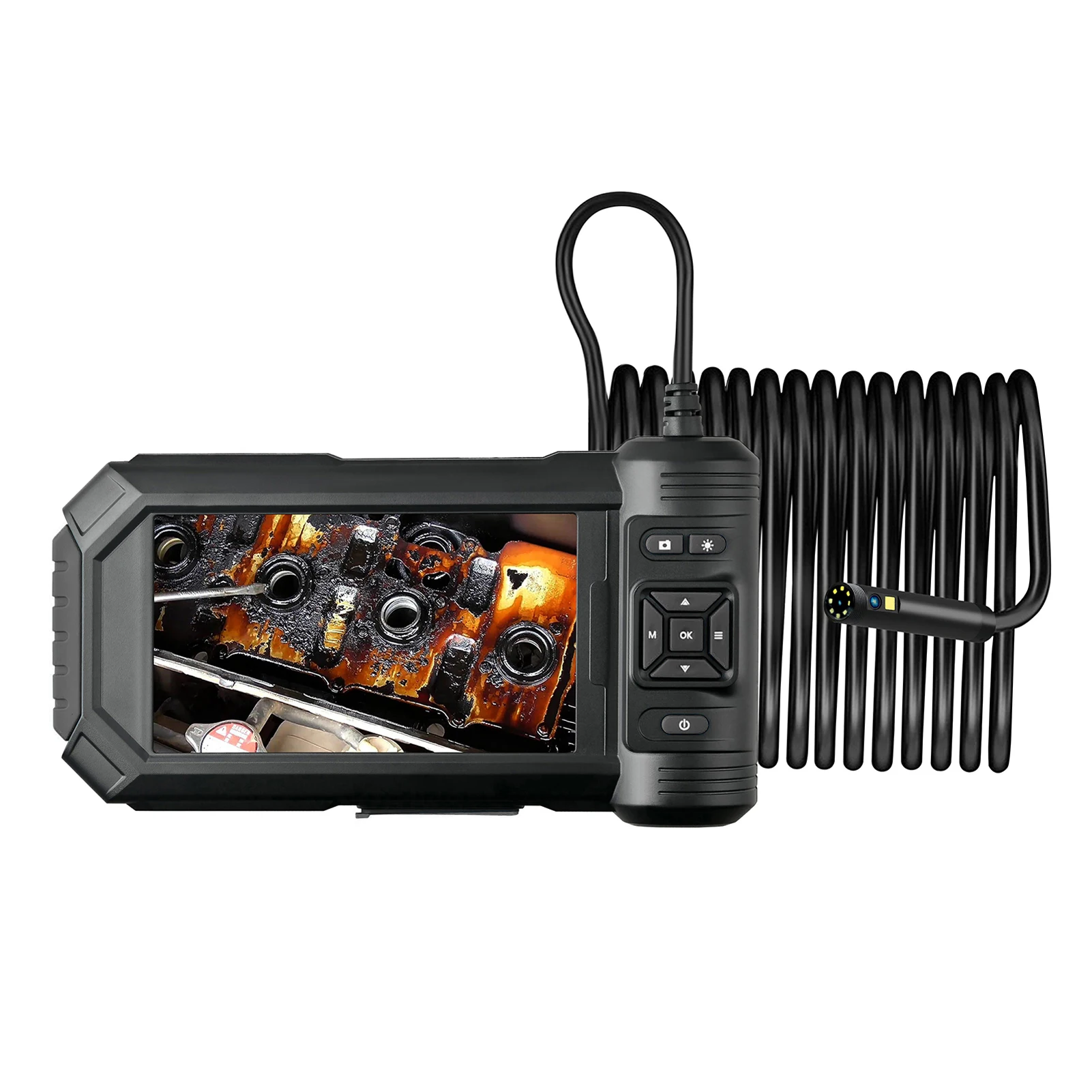 

Эндоскопическая камера HD 1080P с подсветкой — 5-дюймовый ЖК-экран, 8 регулируемых светодиодных фонарей и кронштейнов, бороскоп с двумя объективами — 16,4 фута
