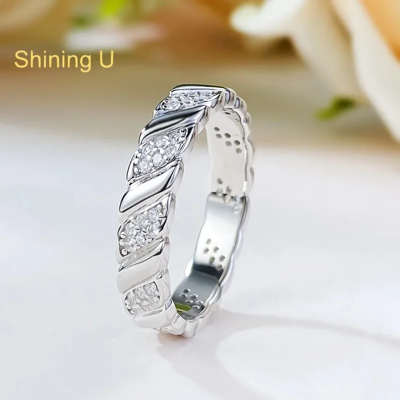 Shining U S925 Silver Zircon Gems Ring for Women Fine Jewlry Gift