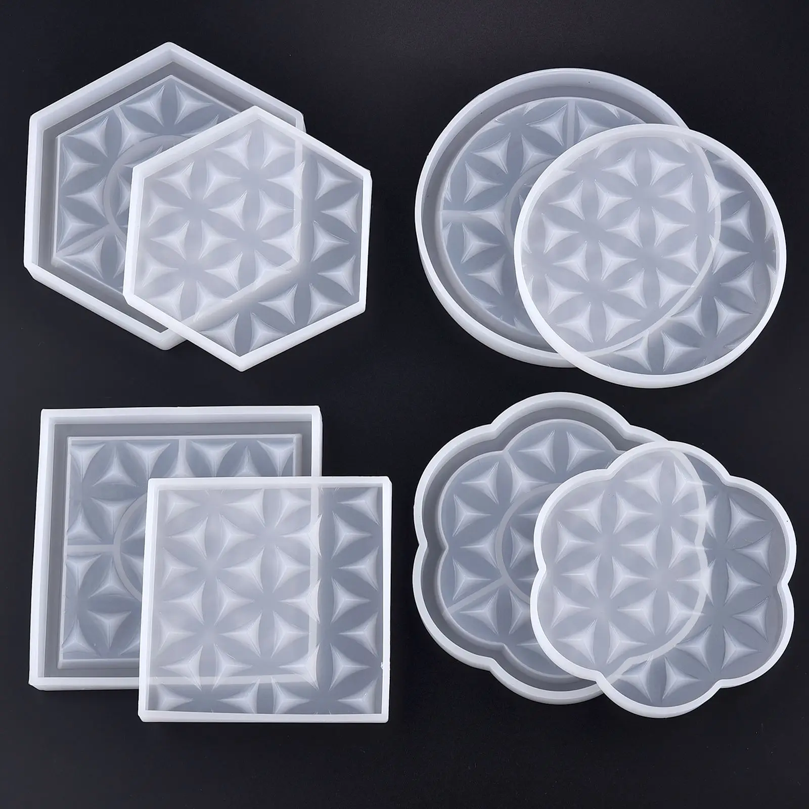 Geometry Polygon Texture Gypsum Cement Coaster Silicone Molds Round Square Cup Pad Tray Epoxy Resin Mould Home Table Decoration