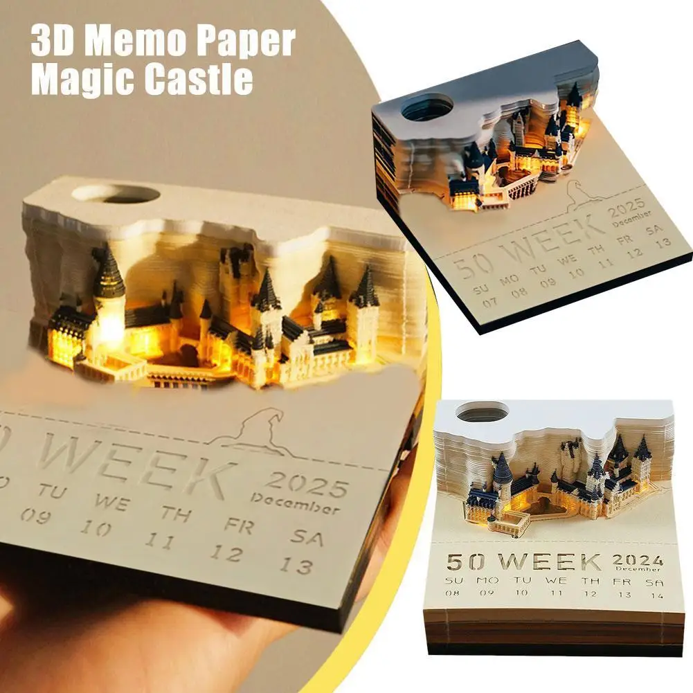 3D Magic Castle Weekly Calendar Notepad With Light Desk Calendar Memo Pad Hary Design Note Paper Stationery Accessories Novelty