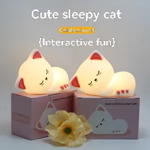 Soft Silicone Cat Seven Colors LED Night Lights USB Rechargeable Children Baby Kids Floor Lamp Creative Cartoon Room Decor Light