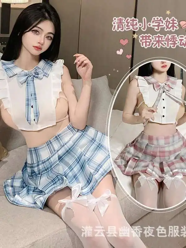 الحلو الكورية المرأة فستان قصير منقوشة موضة الكورية بلايز تي شيرت الطلاب فضح المرأة الرغبة النقية JK فستان موحد أنيق 364P