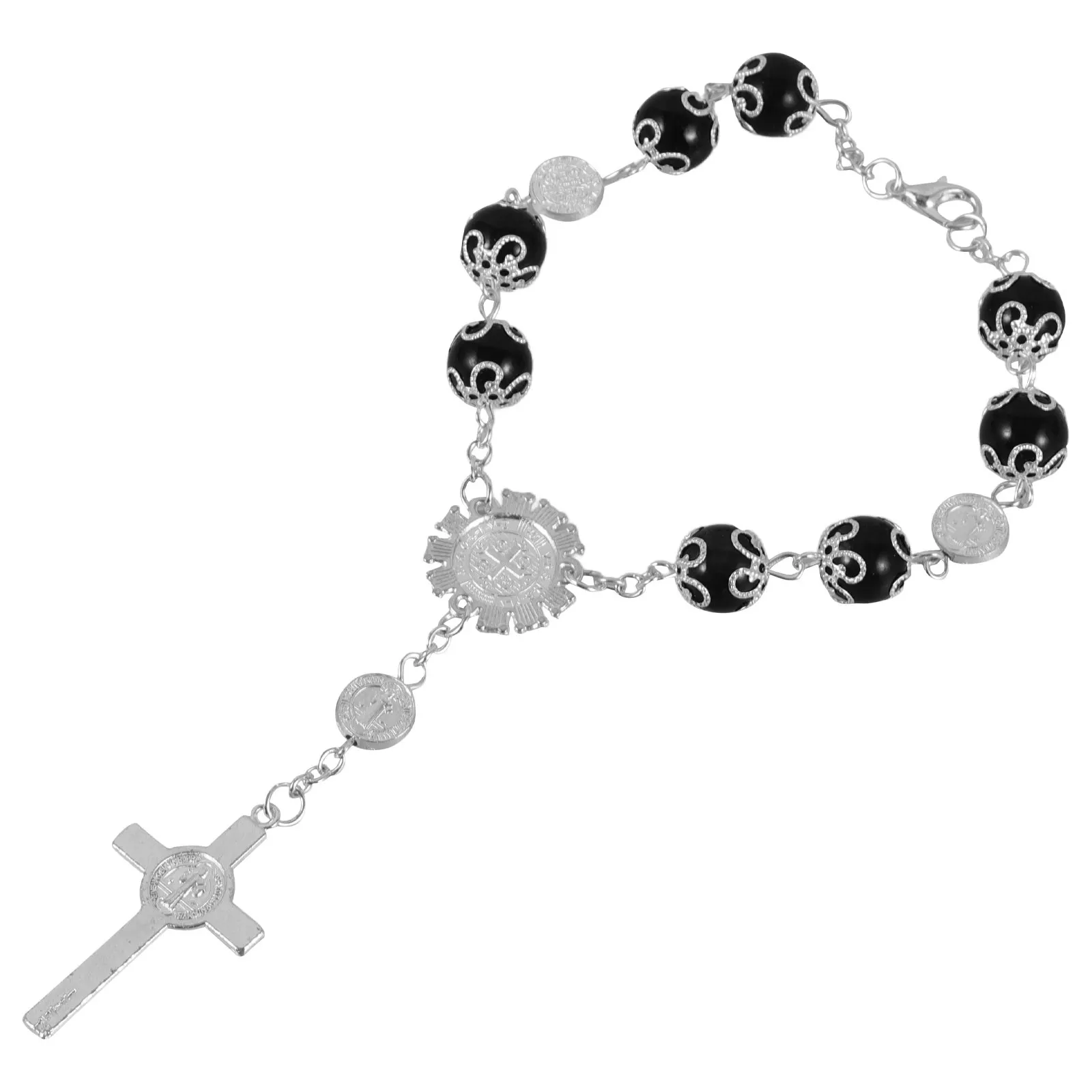 Car Rosary Bracelet for Rearview Mirror Alloy Hanging Accessory Prayer Decoration Interior Aesthetic Cross Pendant Car Charm