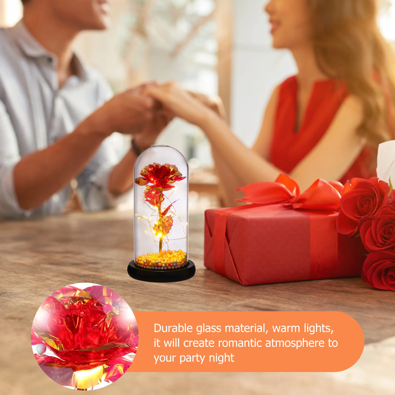 

1Pcs Immortal Rose in Glass Dome Lamp Warm LED Light for Romantic Night Decoration Home Office Atmosphere Enhancer
