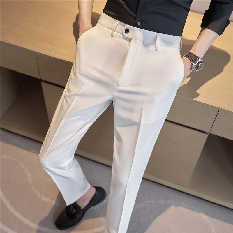 2024 Lente Zomer Britse Stijl Mode Slim Pak Broek Heren Eenvoud Veelzijdige Casual Business Formele Bruiloft Social Broek