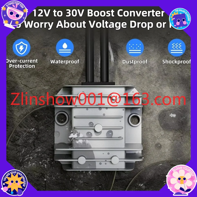 Mini 16AWG Car Power Cable Digital Display Boost Converter 12V to 30V Step-Up Voltage Adapter Cigarette Lighter Plug