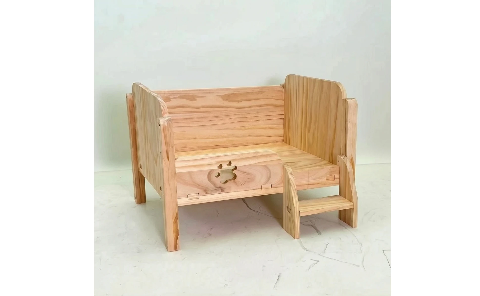Pet Bed with Step Long-Lasting Wooden Pet Bed Elevated Cat Couch Indoor Furniture Comfortable for Cats, Living Room, Bedroom