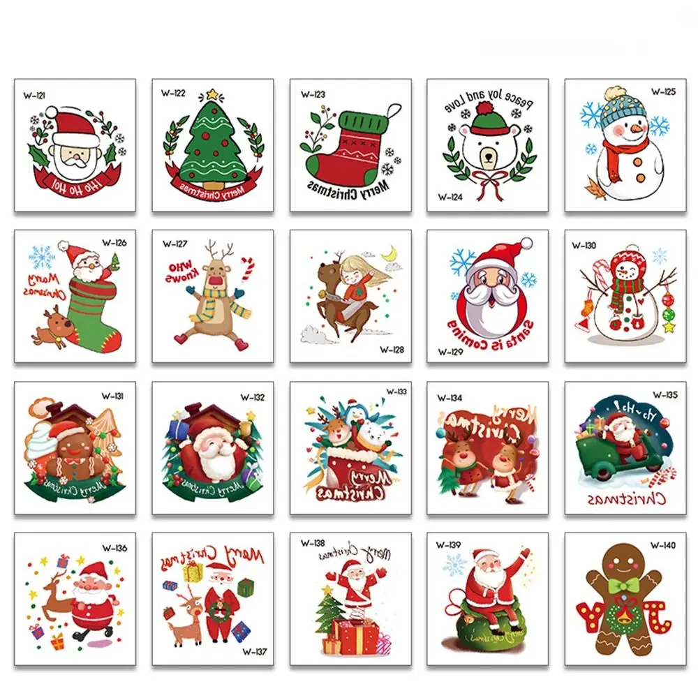 20 ชิ้นกันน้ําคริสต์มาสชั่วคราว Tattoo สติกเกอร์ Santa Claus ยาวนาน Disposable Tattoo สติกเกอร์การ์ตูน Snowman