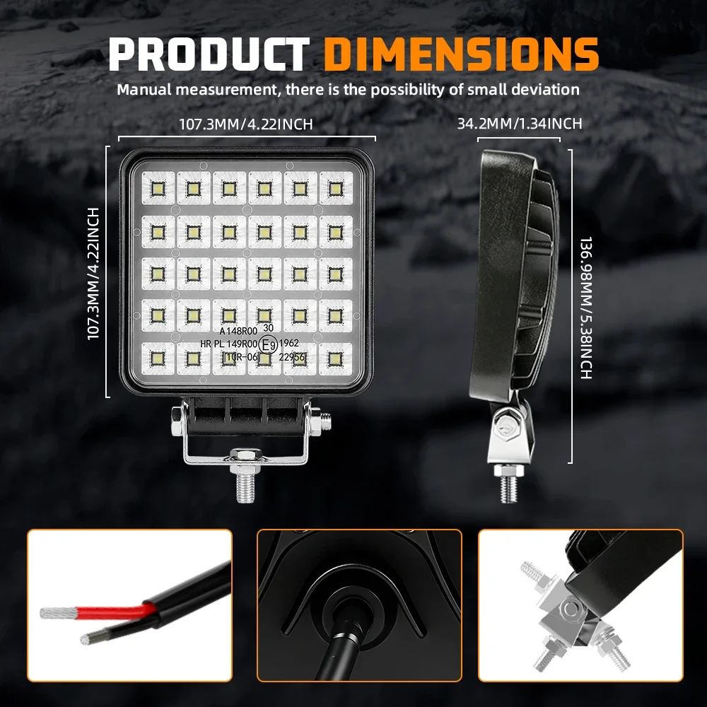 HAOLIDE 4inch Square Led Work Light 6000k Super Bright High Efficiency Chips Combo Beam IP68 for Engineering Truck off-road use