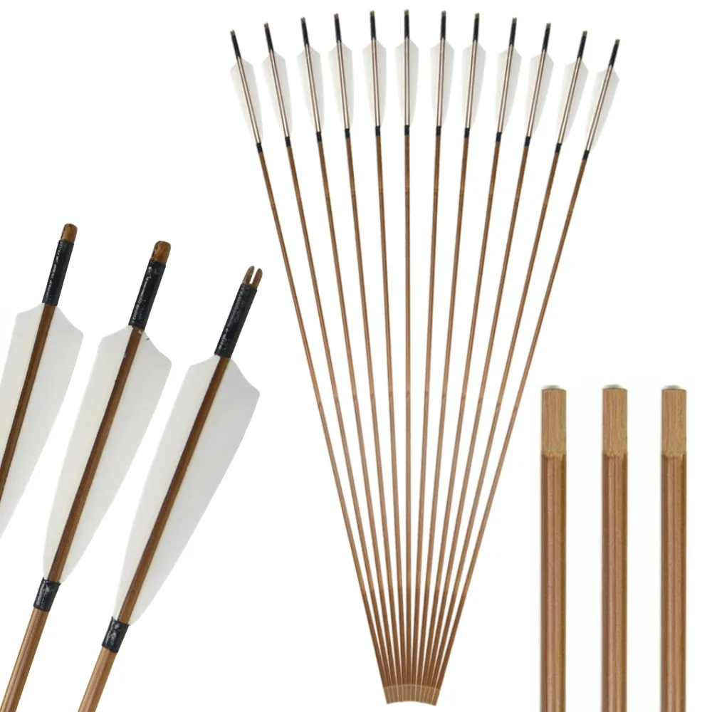 

Archery 32.6" Bamboo Arrow 8mm Arrow Shaft 5" Turkey Feather Traditional Recurve Bow Outdoor Shooting Hunting Target 6/12pcs