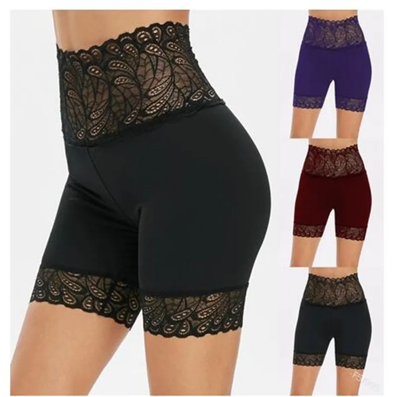 Women Short Leggings With Lace Trim Under Skirt Pants High Waist Solid Soft Stretch Female panties Short Bottoming