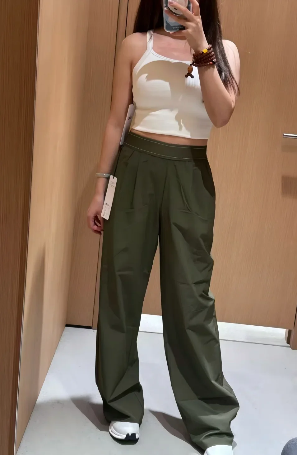 Damen High-Waist Schnelltrocknende Weite Hose, Elastische Taille, Lose Gerade Hose, Leichte Freizeithose für Sommer – Detail 3