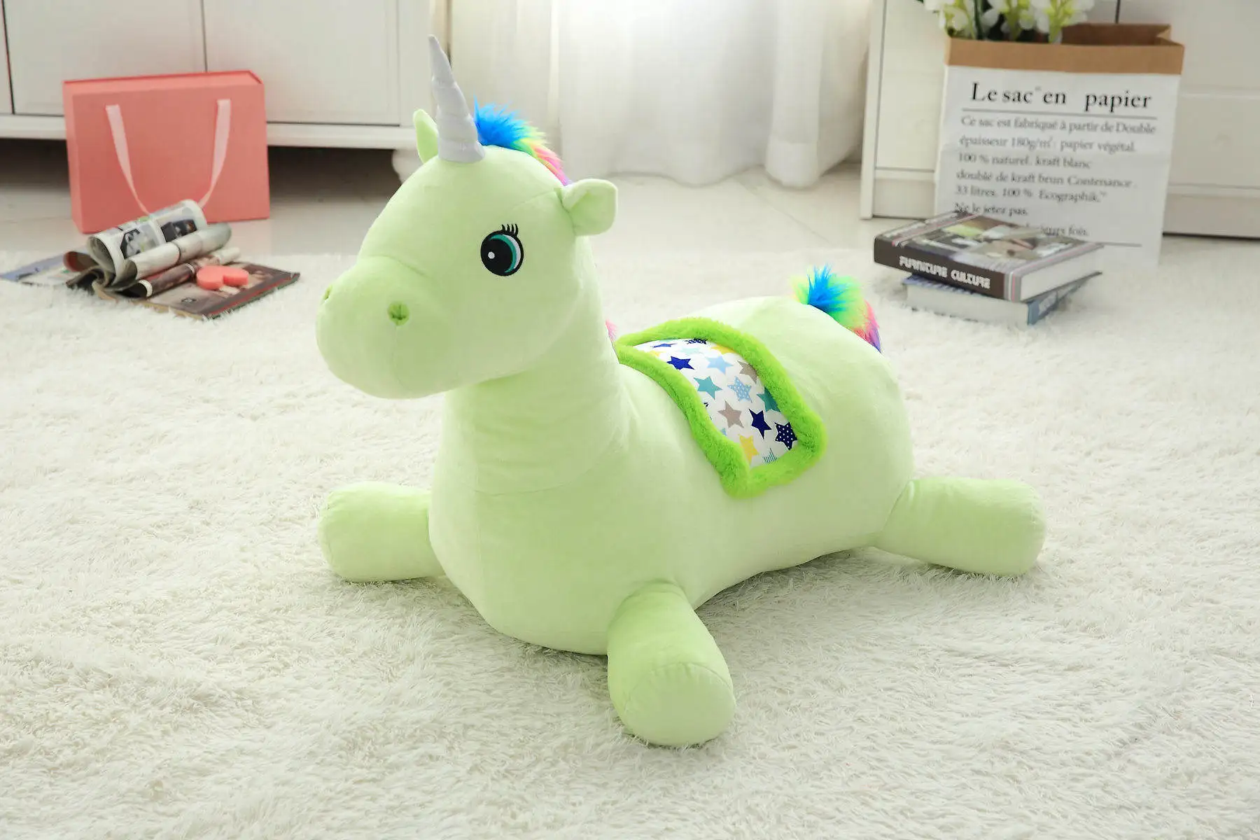 Soft Plush Unicorn Cushion Toy Kawaii Animal Cartoon Wings Stuffed Pillow Doll Cute Sofa Chair Reading Office Cushion Girl Gift