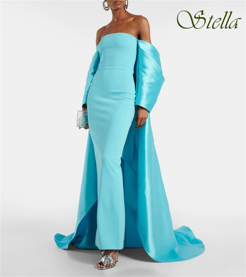 Robe de soirée formelle personnalisée, épaules dénudées, manches longues, robes de bal en Satin de haute qualité, robes scintillantes pour occasions spéciales