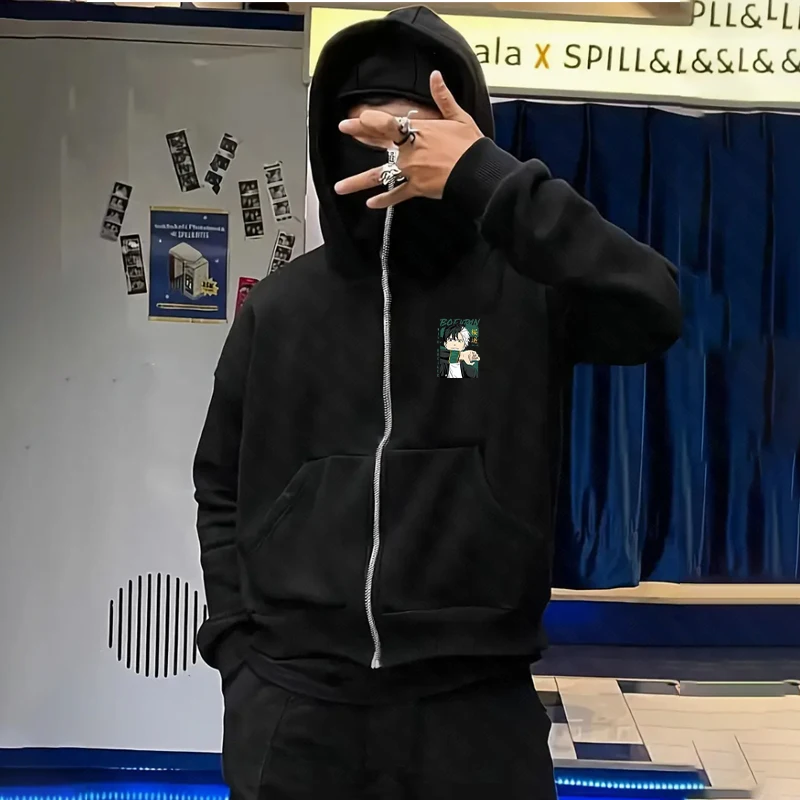 高品質ジッパーアニメカジュアルさくらハルカプリントフード付きスウェットシャツ男性用、長袖パーカー秋男性ルーズ