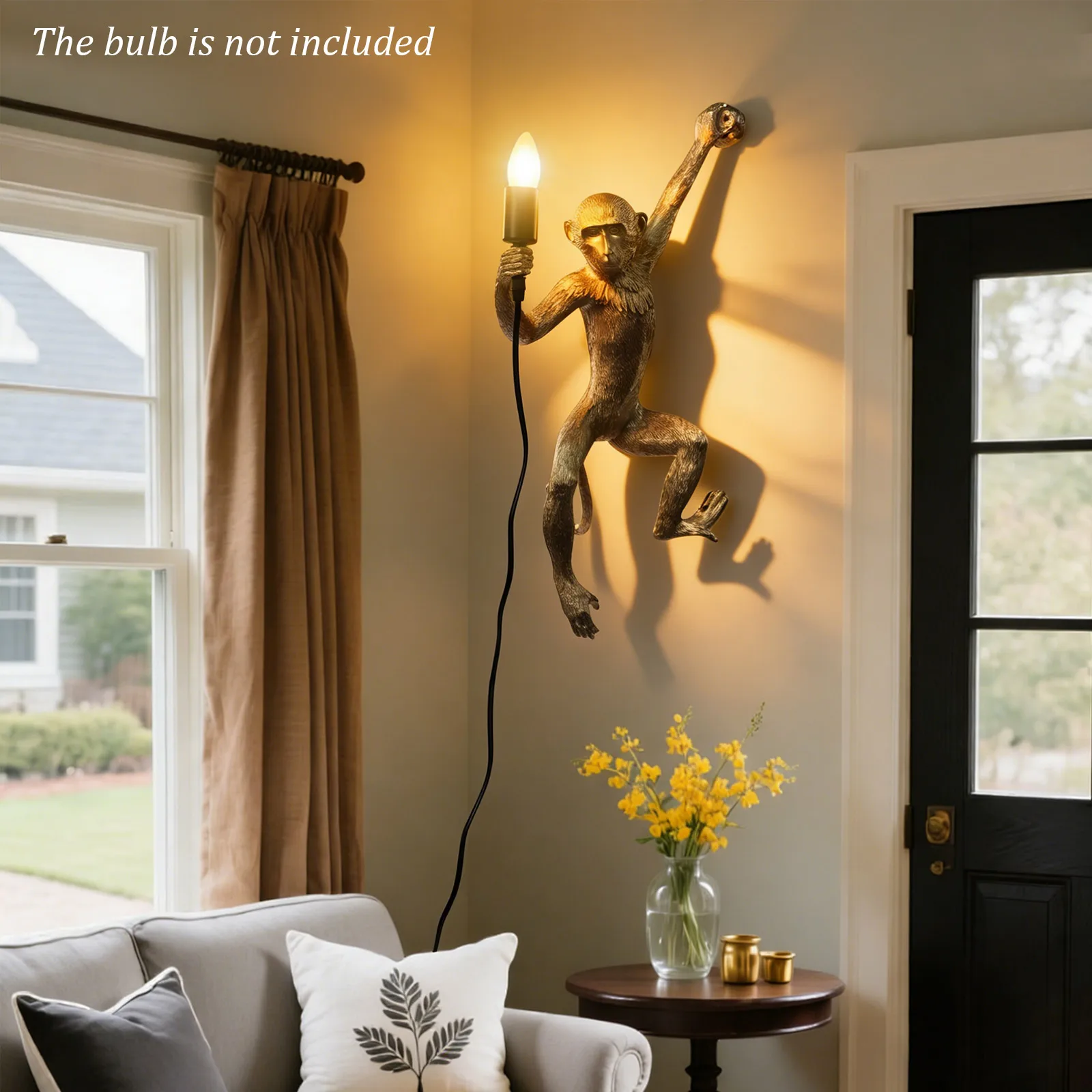 

Monkey Light, Gold Monkey Wall Lamp Left Side E26 Socket, Decorative Wall Light for Living Room, Bedroom, Nursery, Home Decor