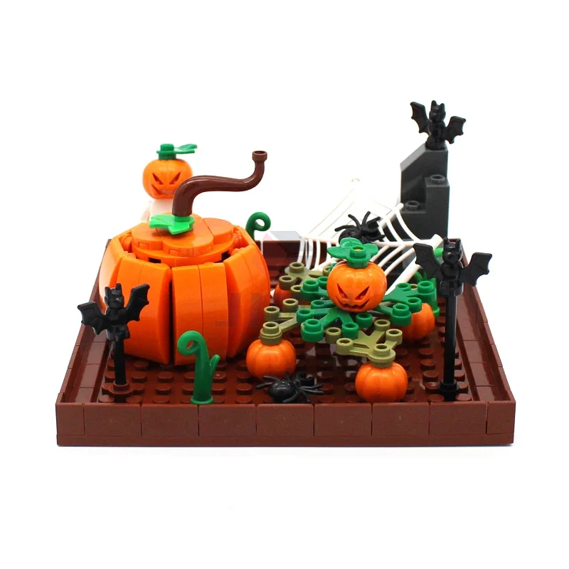 Ensemble de blocs de construction de décoration d'halloween, scène de rue de cimetière de citrouille, ornements de scène MOC, jouet de mort fantôme