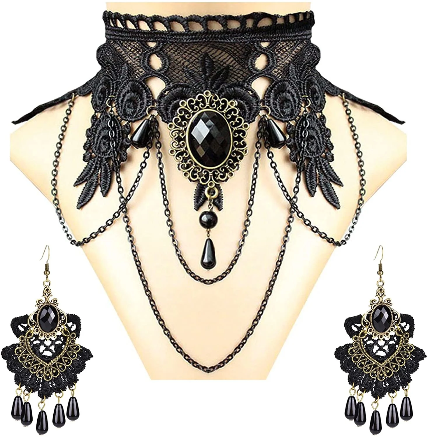 Vintage Black Lace Skull Choker Necklace for Women Girls Halloween Party Accessory Elegant Jewelry Gift 1Set