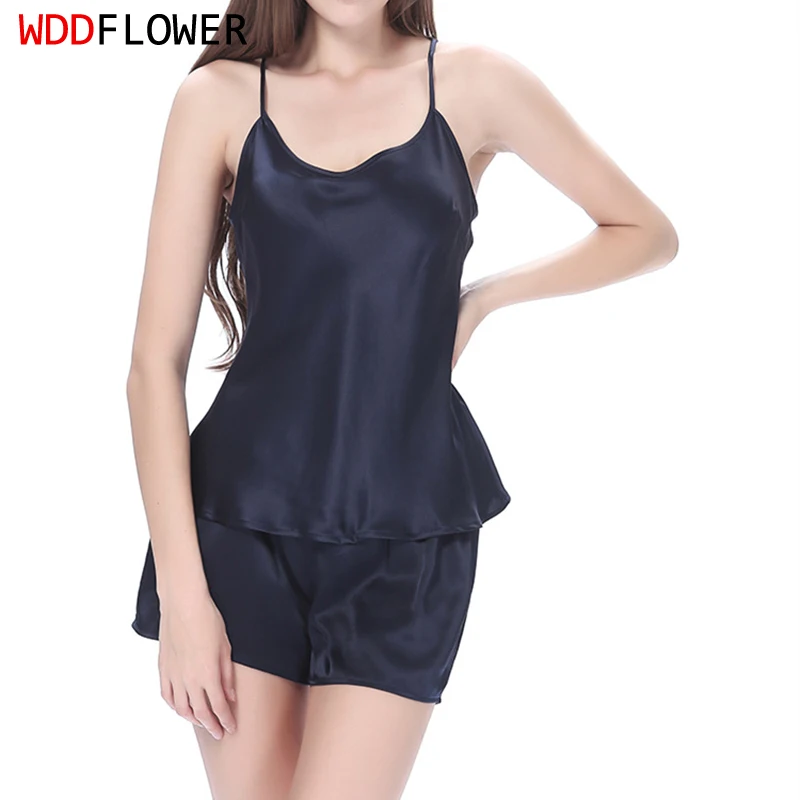 Kobiety 100% naturalny jedwab 16 momme satin Silk Camisole z szorty zestaw piżamy bielizna nocna M-2XL YM004