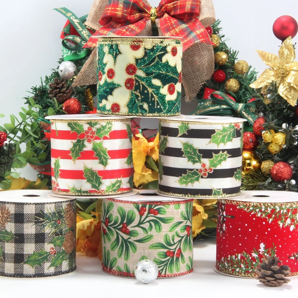 Christmas Ribbon Gift Wrapping Christmas Tree Wreath Ambiance Arrangement Bow Christmas Decoration Diy Width 63mm/2.48 Inch