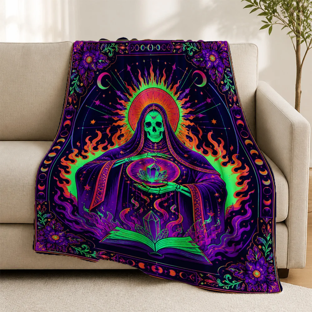 Mystical Occult Gothic Sofa Throw Blanket Boho Witchy Spiritual Art Halloween Decor Bohemian Cozy Home Accent Rug